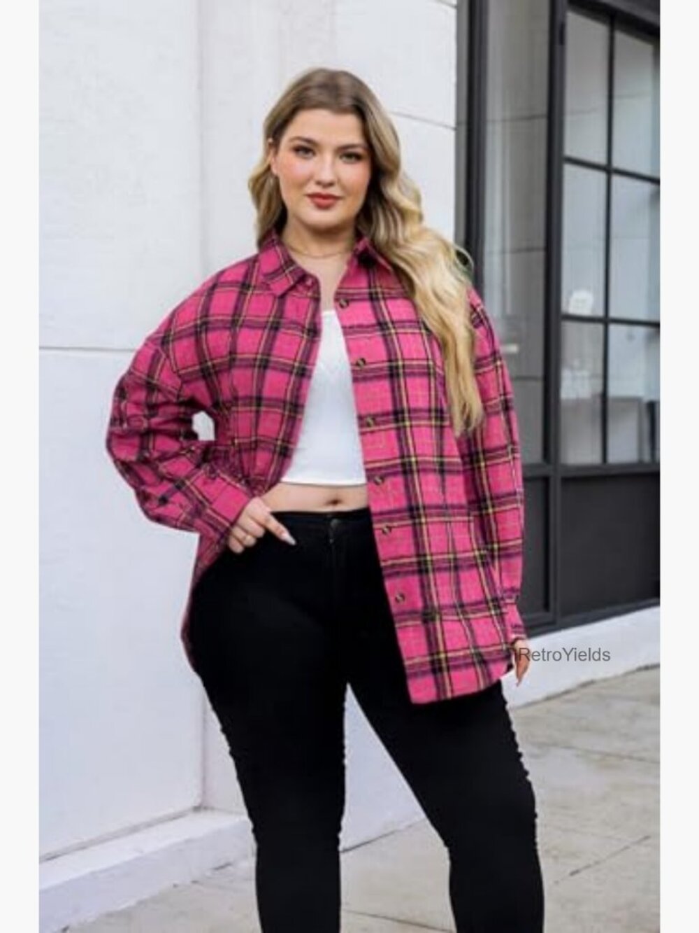 Plus Size Lightweight Flannel Button Down Shirt Blouses Casual Boyfriend Shacket - Picture 3 of 7